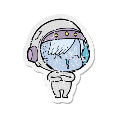 bir çizgi film gülen astronot kızın sıkıntılı etiket 