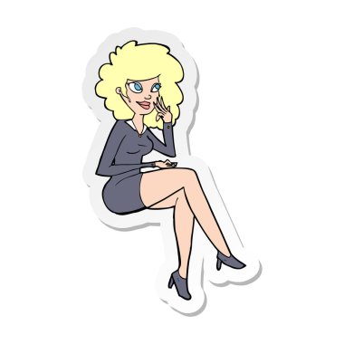 etiket oturan bir çizgi film office kadının