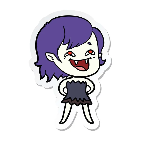 Pegatina de una chica vampiro riendo de dibujos animados — Vector de stock