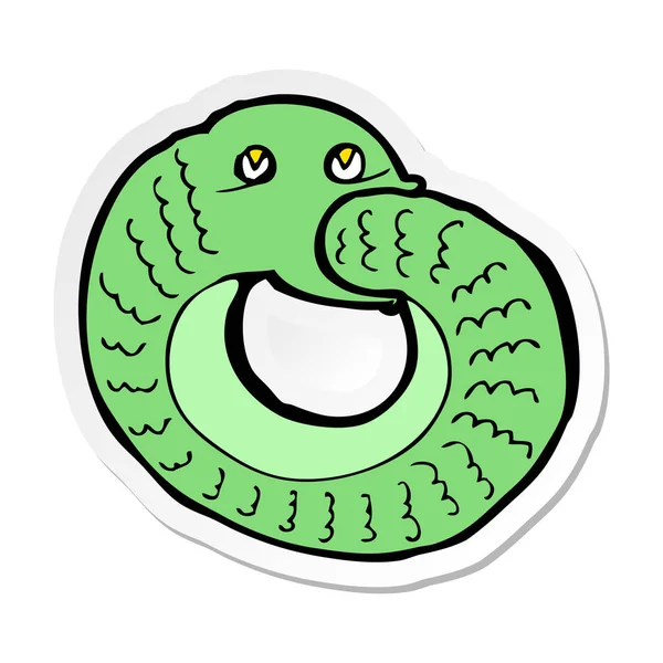 Adesivo di un serpente cartone animato mangiare propria coda — Vettoriale Stock