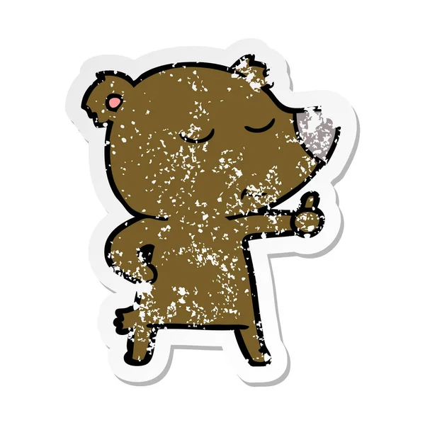Distressed sticker of a happy cartoon bear giving thumbs up — Stock Vector
