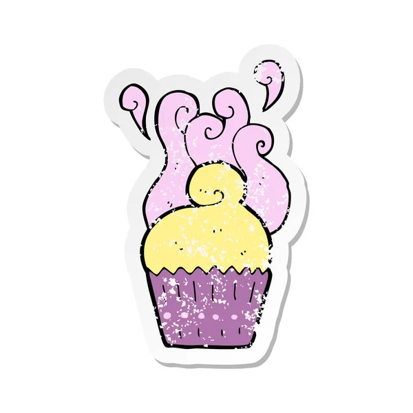 Etiqueta angustiada retro de um cupcake dos desenhos animados —  Vetores de Stock