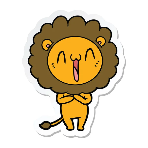 Adesivo di un felice leone dei cartoni animati — Vettoriale Stock