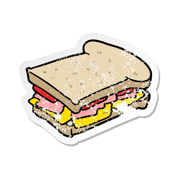 Verontruste Sticker Voor Een Tekenfilm Ham Sandwich — Stockvector