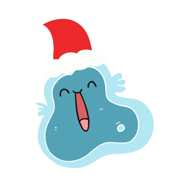 Flat color illustration of a germ wearing santa hat — Stock Vector