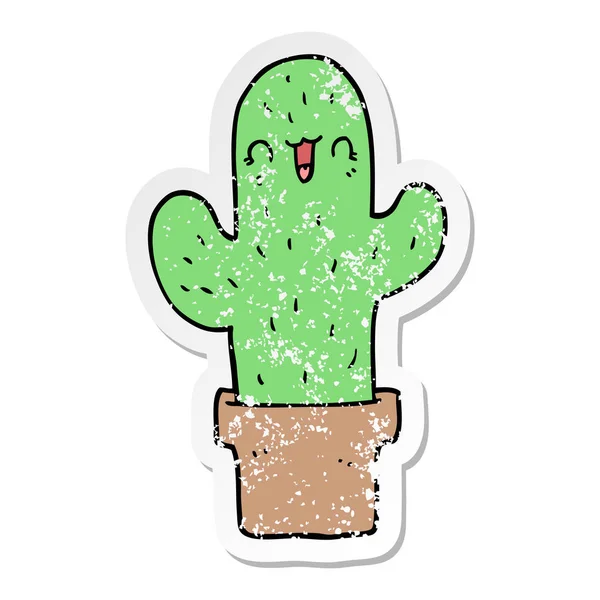 Verontruste sticker van een cartoon-cactus — Stockvector
