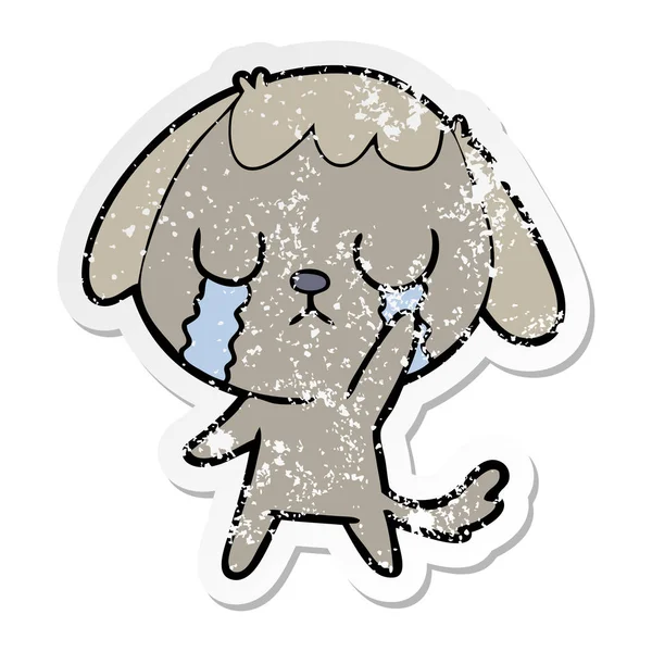Distressed Sticker Cute Cartoon Dog Crying — Stock Vector