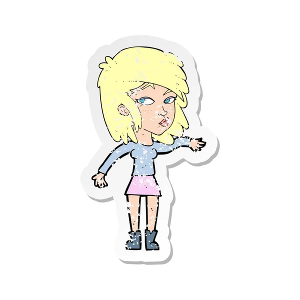 Retro verdrietig sticker van een cartoon vrouw spelen het cool — Stockvector