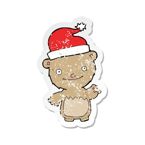 Pegatina retro angustiado de un oso de peluche de Navidad de dibujos animados — Vector de stock