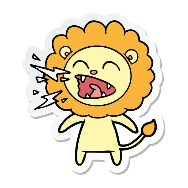 Autocollant d'un lion rugissant de dessin animé — Image vectorielle