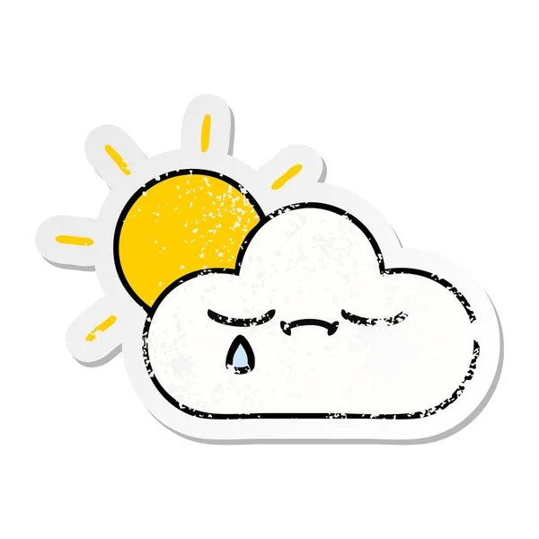 Adesivo Angustiado Sol Bonito Desenhos Animados Nuvem — Vetor de Stock