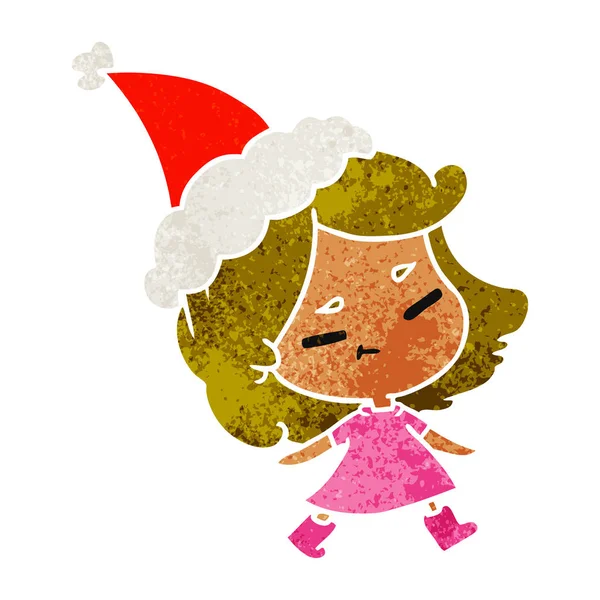 Noël rétro dessin animé de kawaii fille — Image vectorielle