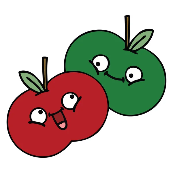 Lindo dibujos animados jugosa manzana — Vector de stock