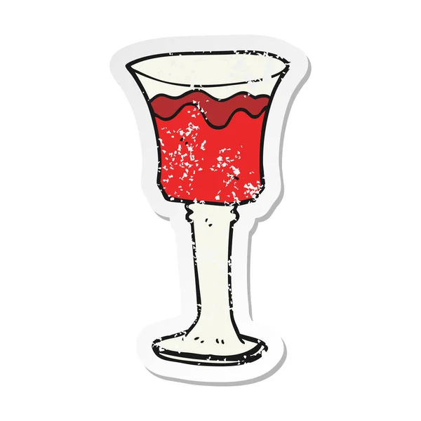 Retro noodlijdende sticker van een cartoon goblet wijn — Stockvector