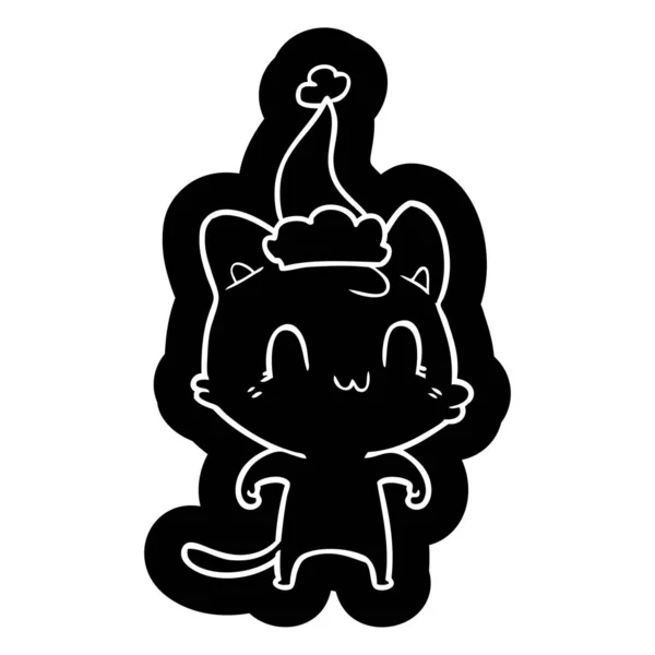 Peculiar Icono Dibujos Animados Gato Feliz Con Sombrero Santa — Archivo Imágenes Vectoriales
