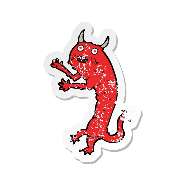 Ретро-тревожная наклейка мультяшного дьявола — стоковый вектор