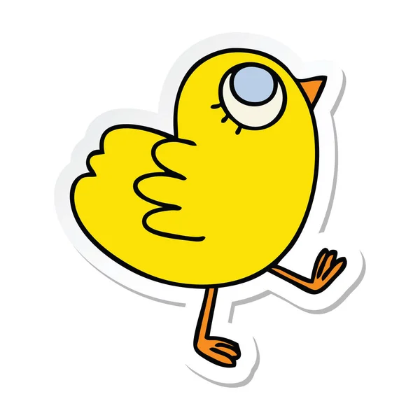 Sticker of a quirky hand drawn cartoon yellow bird — Stock Vector