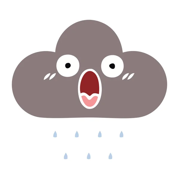 Colore piatto retro cartone animato tempesta pioggia nuvola — Vettoriale Stock
