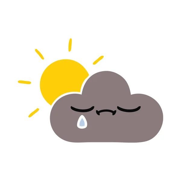 Plat couleur rétro dessin animé tempête nuage et soleil — Image vectorielle