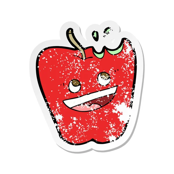 Retro noodlijdende sticker van een gelukkig apple cartoon — Stockvector