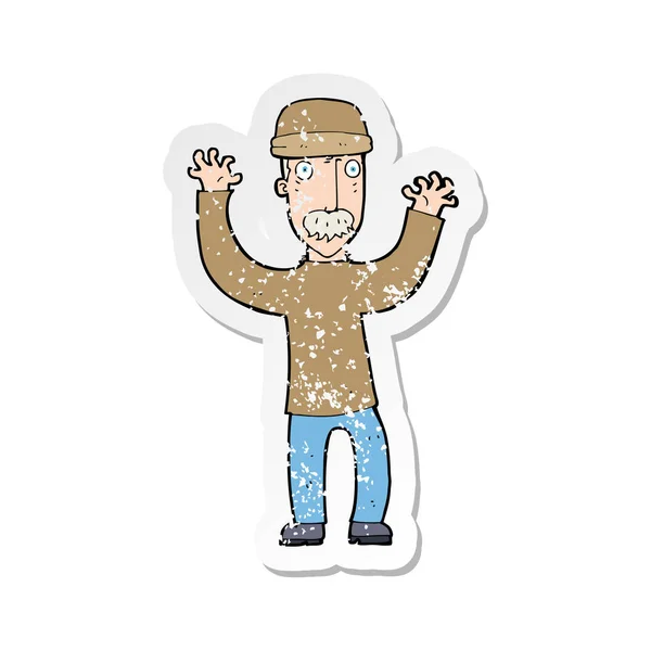 Retro distressed sticker of a cartoon man wearing winter hat — Stock Vector