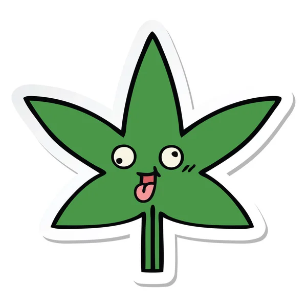 Klistermärke av söta tecknade marijuana blad — Stock vektor