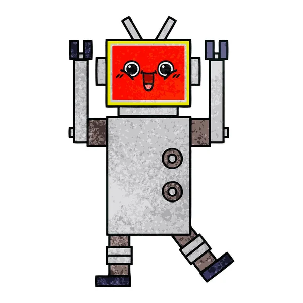 Retro grunge textúra rajzfilm boldog robot — Stock Vector
