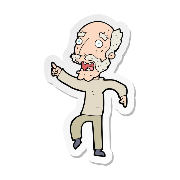 Sticker Cartoon Frightened Old Man — Stock Vector