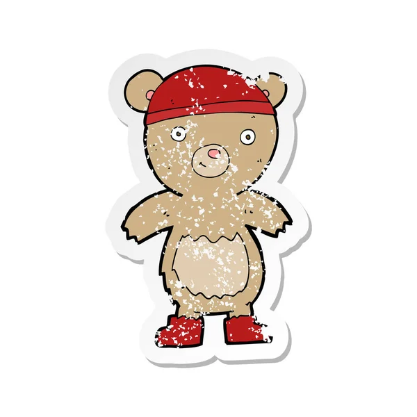 Retro Noodlijdende Sticker Van Een Cartoon Teddybeer — Stockvector