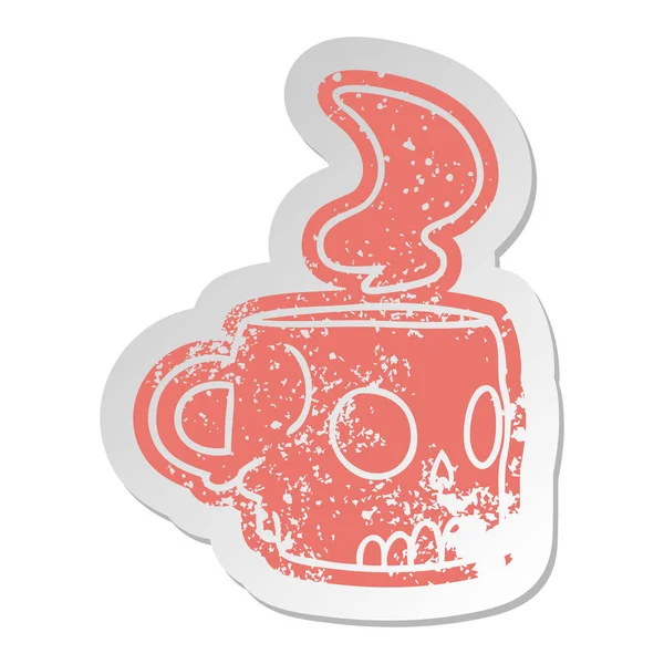 Distressed old sticker of a skull mug — Stock Vector