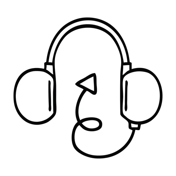 Línea dibujo dibujos animados auriculares retro — Vector de stock