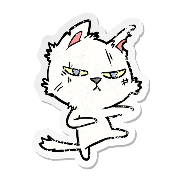 Distressed sticker of a tough cartoon cat — Stock Vector