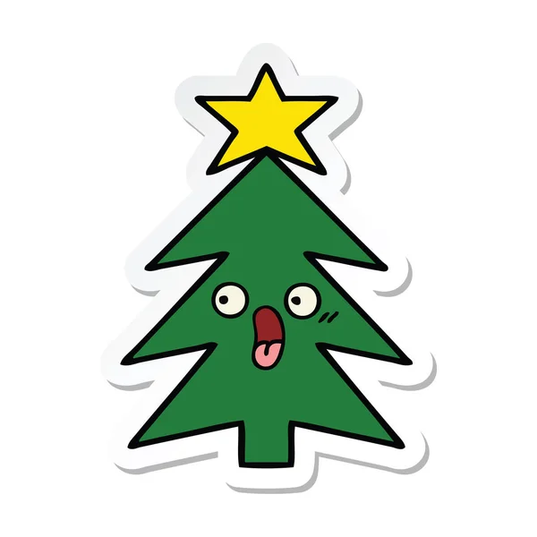 Etiqueta Uma Árvore Natal Bonito Desenhos Animados —  Vetores de Stock