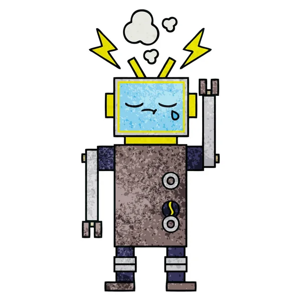 Retro grunge textuur cartoon huilen robot — Stockvector