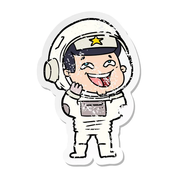 Adesivo angosciato di un cartone animato ridente astronauta — Vettoriale Stock