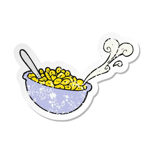 Pegatina Retro Angustiado Cuenco Dibujos Animados Cereales — Vector de stock