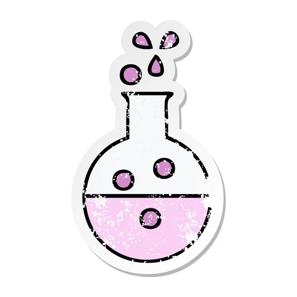 귀여운 만화 화학 튜브의 고민된 스티커 — 스톡 벡터
