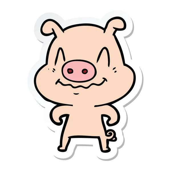 Sticker of a nervous cartoon pig — Stock Vector