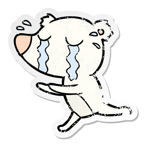 Distressed sticker of a cartoon crying polar bear — Stock Vector