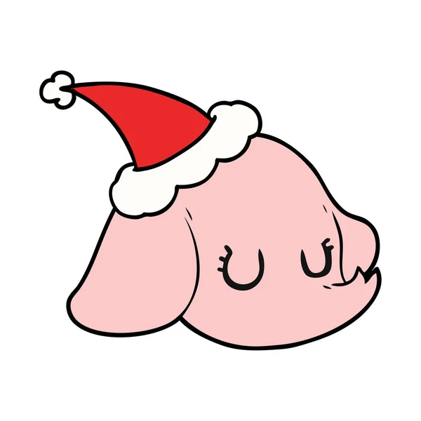 Noel Baba şapkası giyen bir fil yüz çizim için — Stok Vektör