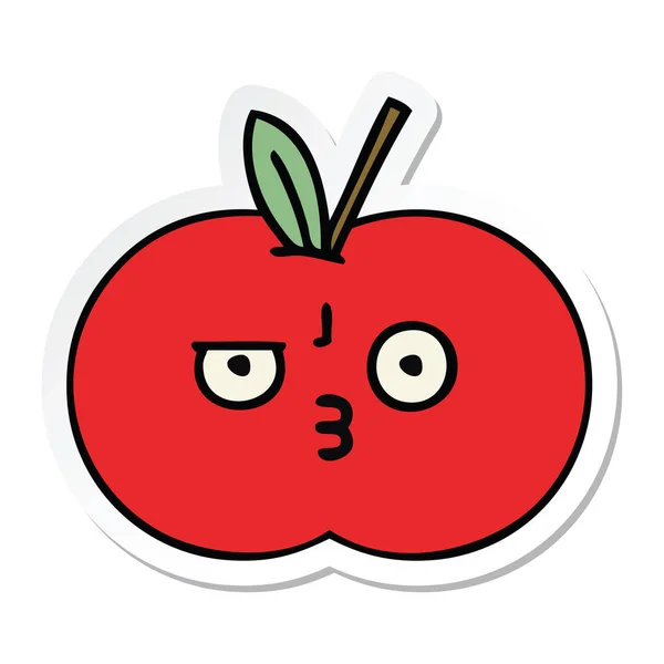 สติกเกอร์ของการ์ตูนน่ารัก แอปเปิ้ลสีแดง — ภาพเวกเตอร์สต็อก
