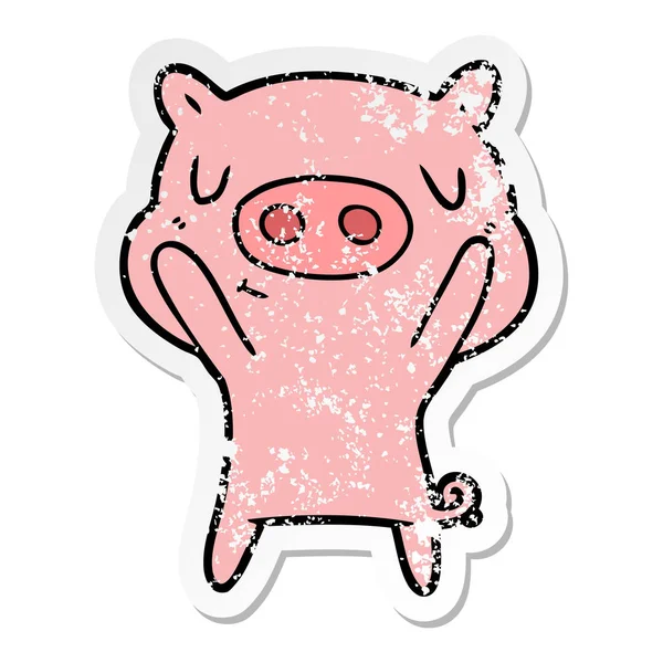 Trudnej sytuacji naklejki cartoon zawartości świni — Wektor stockowy