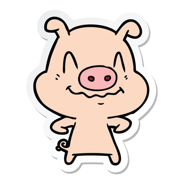 Klistermärke av en nervös tecknad gris — Stock vektor