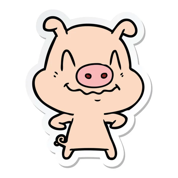 Pegatina de un cerdo de dibujos animados nervioso — Vector de stock