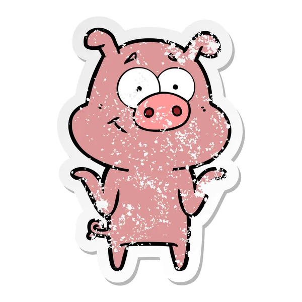 Autocollant Détresse Cochon Dessin Animé Heureux — Image vectorielle