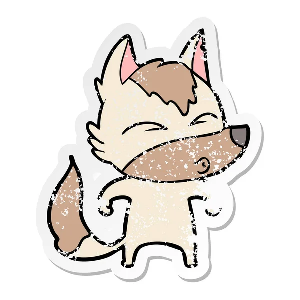 Distressed Sticker Cartoon Wolf Whistling — Stock Vector