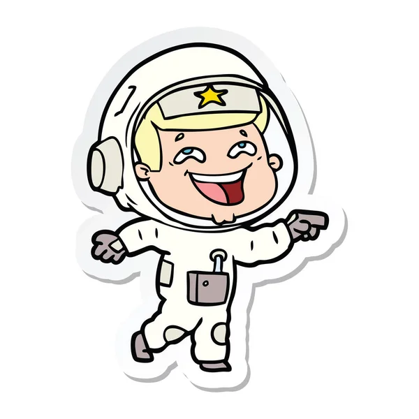 Adesivo di un cartone animato ridente astronauta — Vettoriale Stock