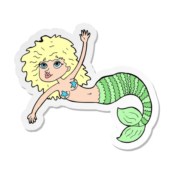 Sticker Cartoon Pretty Mermaid — Stock Vector