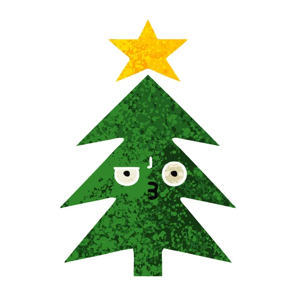 Καρτούν Στυλ Ρετρό Εικονογράφησης Ενός Χριστουγεννιάτικου Δέντρου — Διανυσματικό Αρχείο