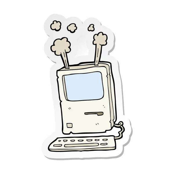 Sticker van een oude computer van de cartoon — Stockvector